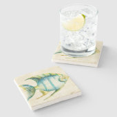 Blauwe en gele aquariumvis stenen onderzetter (Zijkant)