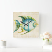 Blauwe en gele aquariumvis vierkante klok (Huis)