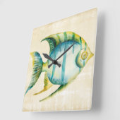 Blauwe en gele aquariumvis vierkante klok (Hoek)