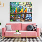Blauwe en gele ara bij Tropical Waterfall Canvas Afdruk (Insitu (Woonkamer))