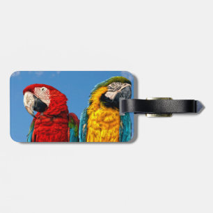 Blauwe en gele ara en een Scarlet ara Bagagelabel