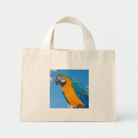 Blauwe en gele ara mini tote bag (Voorkant)