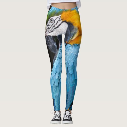 Blauwe en gele ara Preening Leggings (Voorkant)