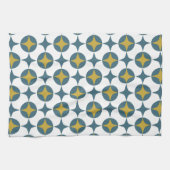 Blauwe en gele atoomster midden eeuw theedoek (Horizontaal)
