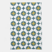 Blauwe en gele atoomster midden eeuw theedoek (Verticaal)