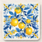 Blauwe en gele Azulejos met citroenen Bier Onderzetter (Voorkant)