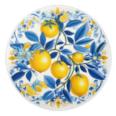 Blauwe en gele Azulejos met citroenen Keramische Knop (Voorkant)