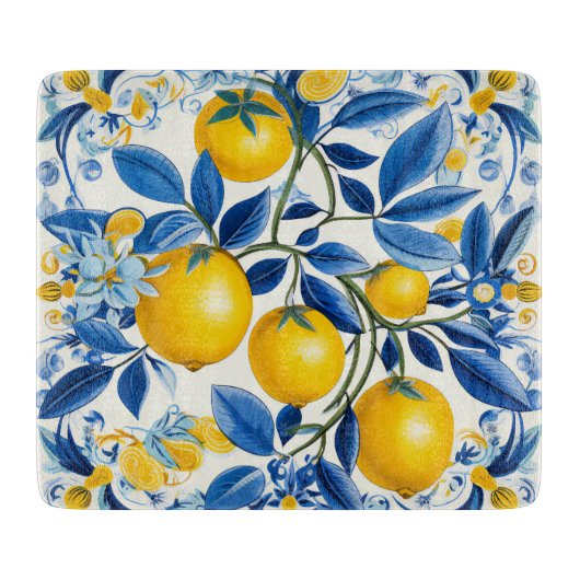 Blauwe en gele Azulejos met citroenen Snijplank (Voorkant)