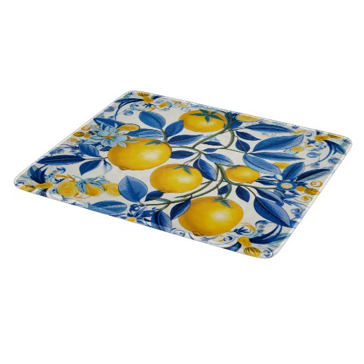Blauwe en gele Azulejos met citroenen Snijplank (Hoek)