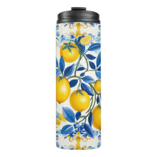 💛💙 Blauwe en gele Azulejos met citroenen Thermosbeker