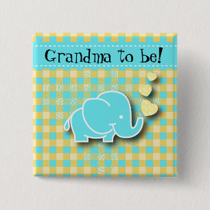 Blauwe en gele Baby olifant   Oma om te worden Vierkante Button 5,1 Cm