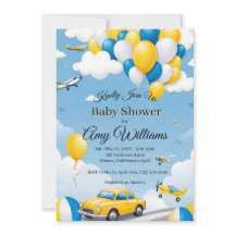 Blauwe en Gele Baby Shower Uitnodiging voor een Jo