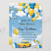 Blauwe en Gele Baby Shower Uitnodiging voor een Jo (Voorkant / Achterkant)