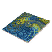 Blauwe en gele batik Kijk fractal Abstract Tegeltje (Zijkant)