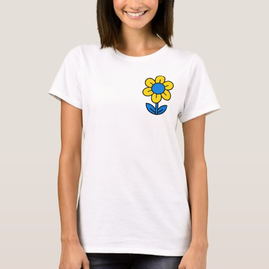 Blauwe en gele bloem in Oekraïense stijl T-shirt (Voorkant)