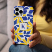 Blauwe en gele bloem monogram Case-Mate iPhone case