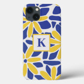 Blauwe en gele bloem monogram Case-Mate iPhone case (Achterkant)