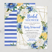 Blauwe en gele bloemen en gouden Lijst Vrijgezelle Kaart (Voorkant / Achterkant)