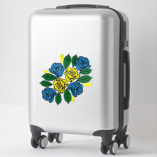 Blauwe en Gele Bloemen Folk Art Smal Schip Sticker