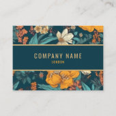 Blauwe en gele bloemen, gouden rand visitekaartje (Voorkant)