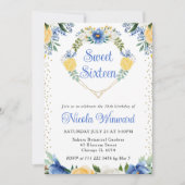 Blauwe en Gele Bloemen Hartkrans Zoet 16 Kaart (Voorkant)