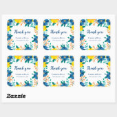  Blauwe en Gele Bloemen Huwelijk Dank u Vierkante Sticker (Vel)