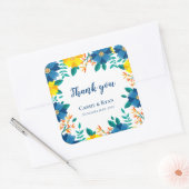  Blauwe en Gele Bloemen Huwelijk Dank u Vierkante Sticker (Envelop)