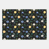 Blauwe en gele bloemen met gebladerte patroon inpakpapier vel (Voorkant 3)