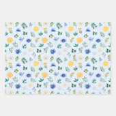 Blauwe en gele bloemen met gebladerte patroon inpakpapier vel (Voorkant 2)