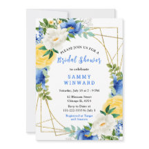 Blauwe en Gele Bloemen met Loof Bruidsdouche