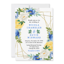 Blauwe en Gele Bloemen met Loof Bruiloft