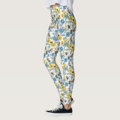 Blauwe en gele bloemen met witte bijen leggings (Links)