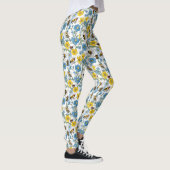 Blauwe en gele bloemen met witte bijen leggings (Rechts)