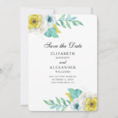 Blauwe en gele bloemen. Mint bloemen save the date Kaart (Voorkant)