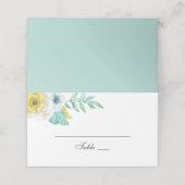 Blauwe en gele bloemen. Mint botanische bruiloft Plaatskaartje (Buitenkant ongevouwen)