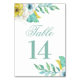 Blauwe en gele bloemen. Mint floral bruiloft Kaart