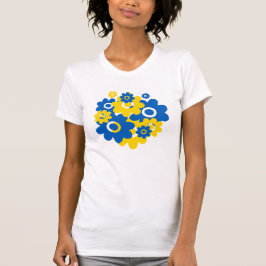 Blauwe en gele bloemen t-shirt
