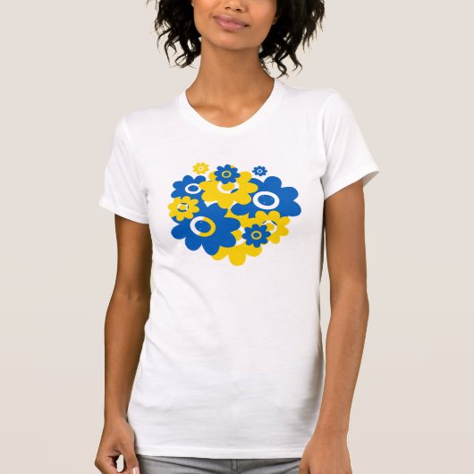 Blauwe en gele bloemen t-shirt (Voorkant)