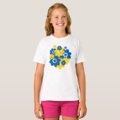 Blauwe en gele bloemen t-shirt (Voorkant volledig)