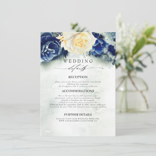 Blauwe en Gele Bloemen Trouwinformatie Informatiekaartje (Staand voorkant)