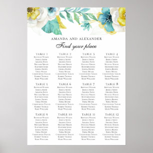 Blauwe en gele bloemen. Wedijzerskaart Poster