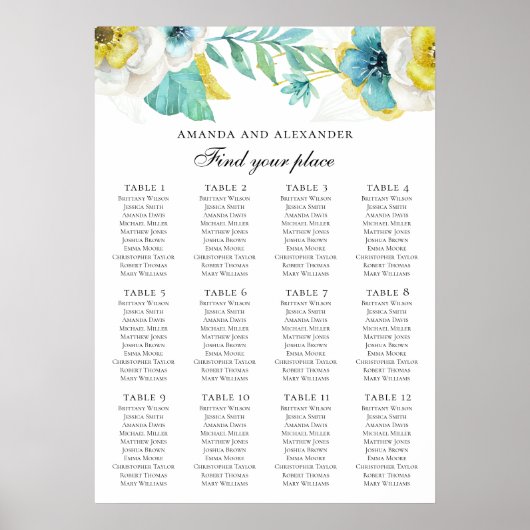 Blauwe en gele bloemen. Wedijzerskaart Poster (Voorkant)