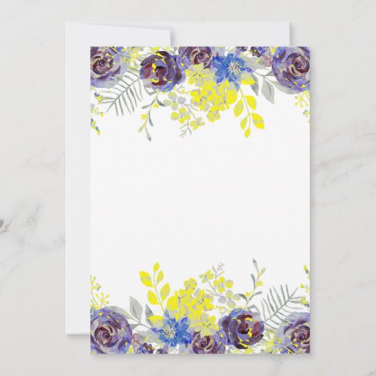 Blauwe en Gele Bloemenlantaarn Bruiloft Kaart (Achterkant)