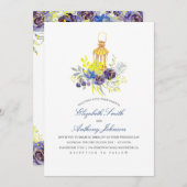 Blauwe en Gele Bloemenlantaarn Bruiloft Kaart (Voorkant / Achterkant)