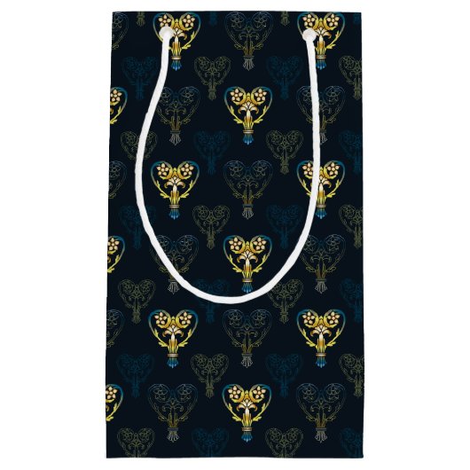 Blauwe en gele bloemkool gepatterde cadeautas (Voorkant)
