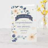 Blauwe en gele bloesems Nieuwe baby gefeliciteerd Kaart (Gele Bloem)