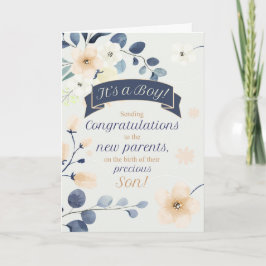 Blauwe en gele bloesems Nieuwe baby gefeliciteerd Kaart