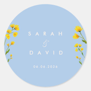 Blauwe en gele boterbloem ronde sticker