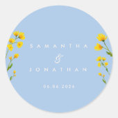 Blauwe en gele boterbloem ronde sticker (Voorkant)