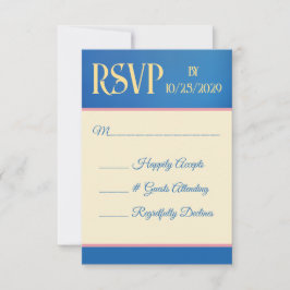 Blauwe en gele bruiloft RSVP kaartje